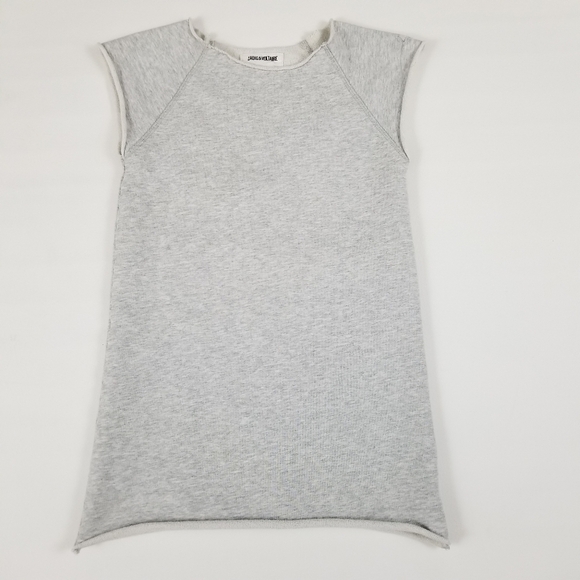 Zadig &Voltaire light heather gray studded butterfly rolled hem top girls size 8 - Picture 3 of 8